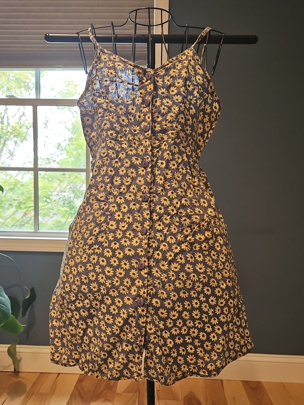 Floral Button-Front Sun Dress in Yellow Daisy Print